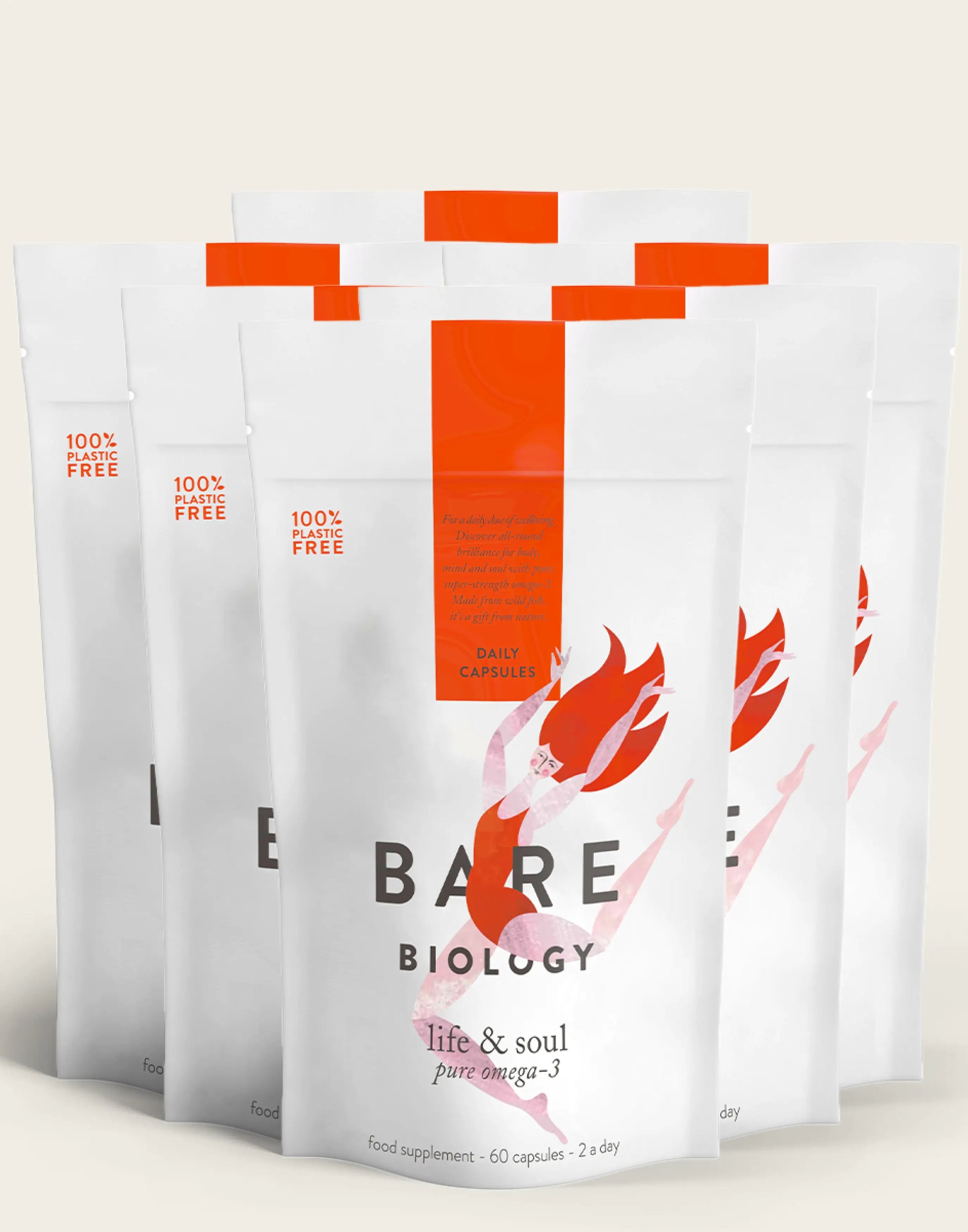 bare biology life & soul omega 3 daily capsules pack shot on white background